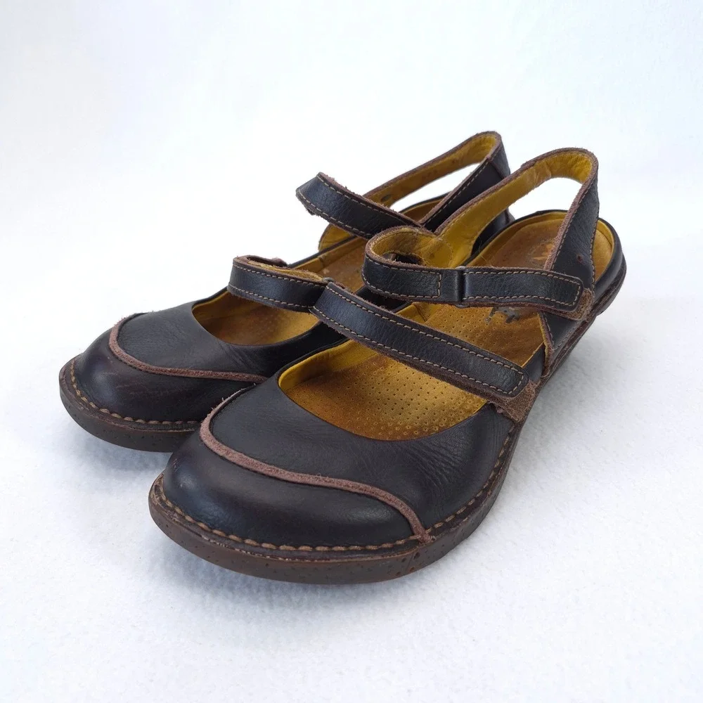 Art Company Mary Jane Wedge Sandals Brown Sz 38 Leather Gorpcore Cottagecore